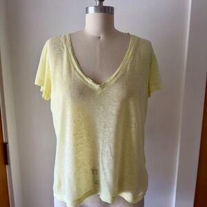 Current Elliott 100% Linen V-neck Slub Short Sleeve Relaxed Fit Tee-Citron-Sz 1
